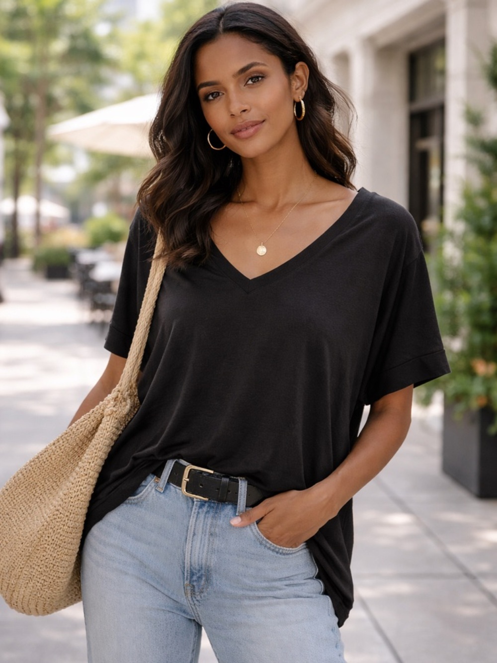 Venti6 Black V Neck Top Size‎ S Oversized Flowy Minimalist NWT